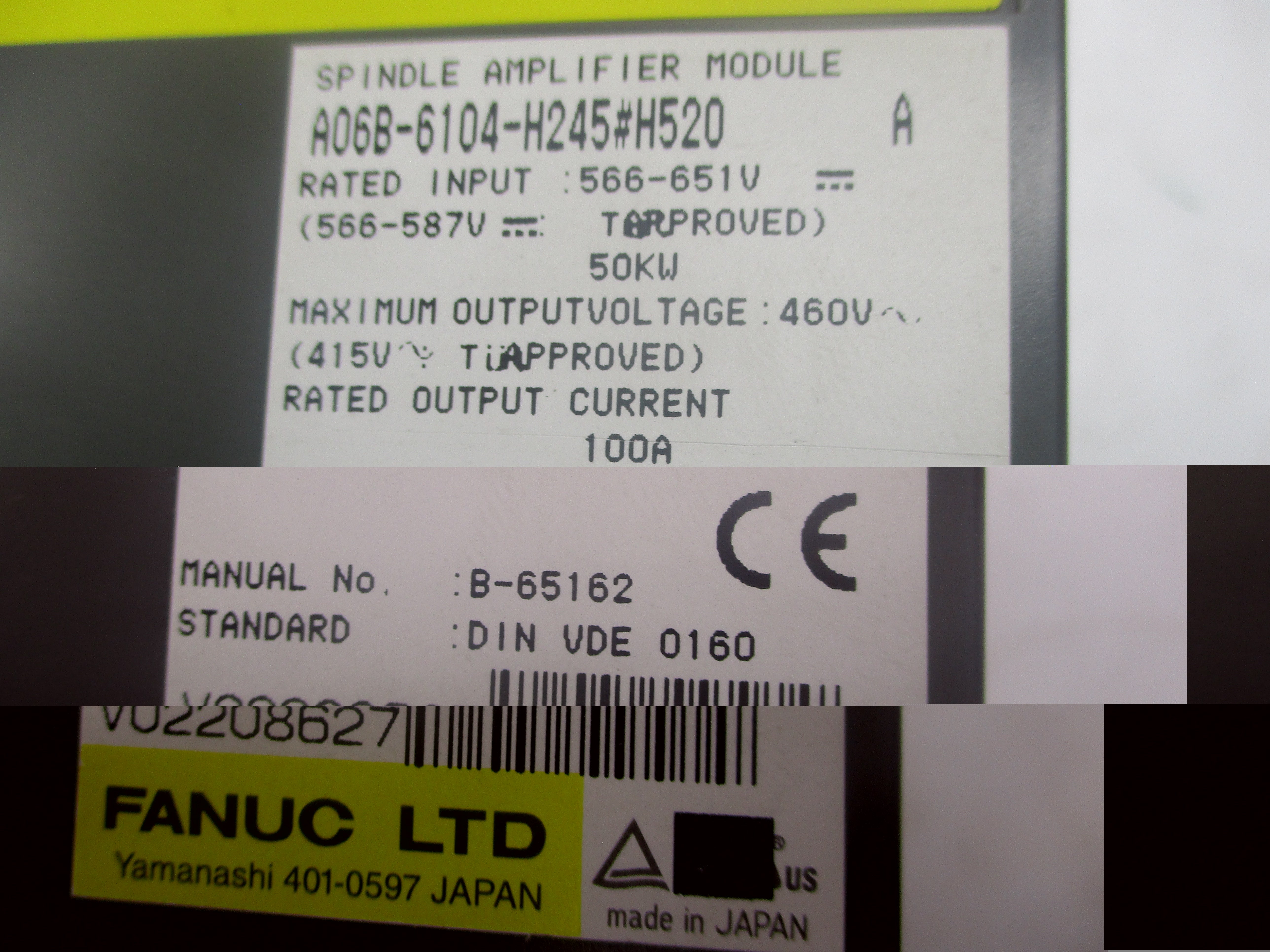 FANUC A06B-6104-H245#H520 566-651V UNMP