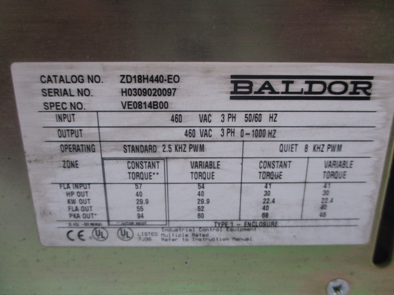 BALDOR ZD18H440-EO 460VAC UNMP