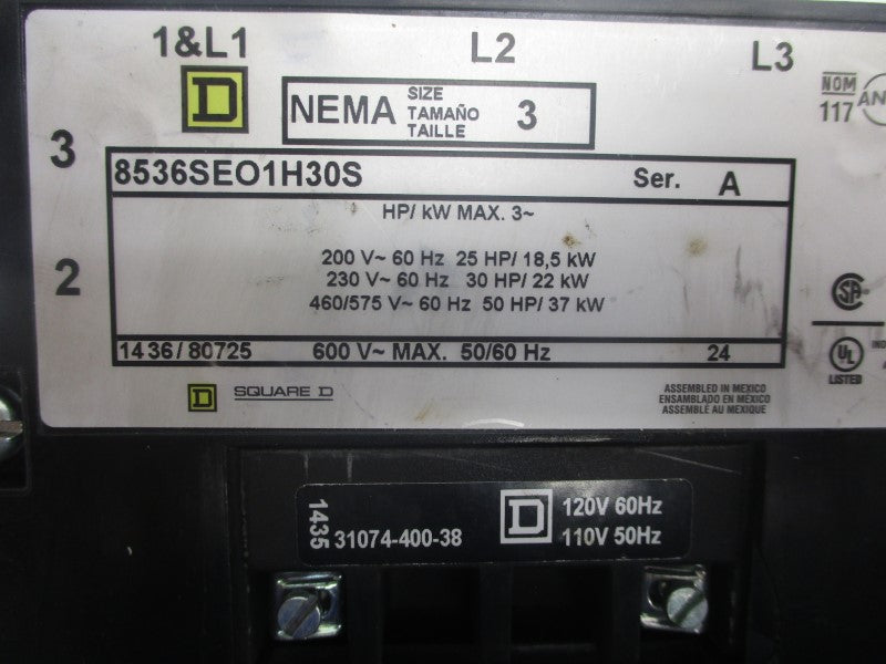SQUARE D 8536SEO1H30S  SER. A 110-120V UNMP