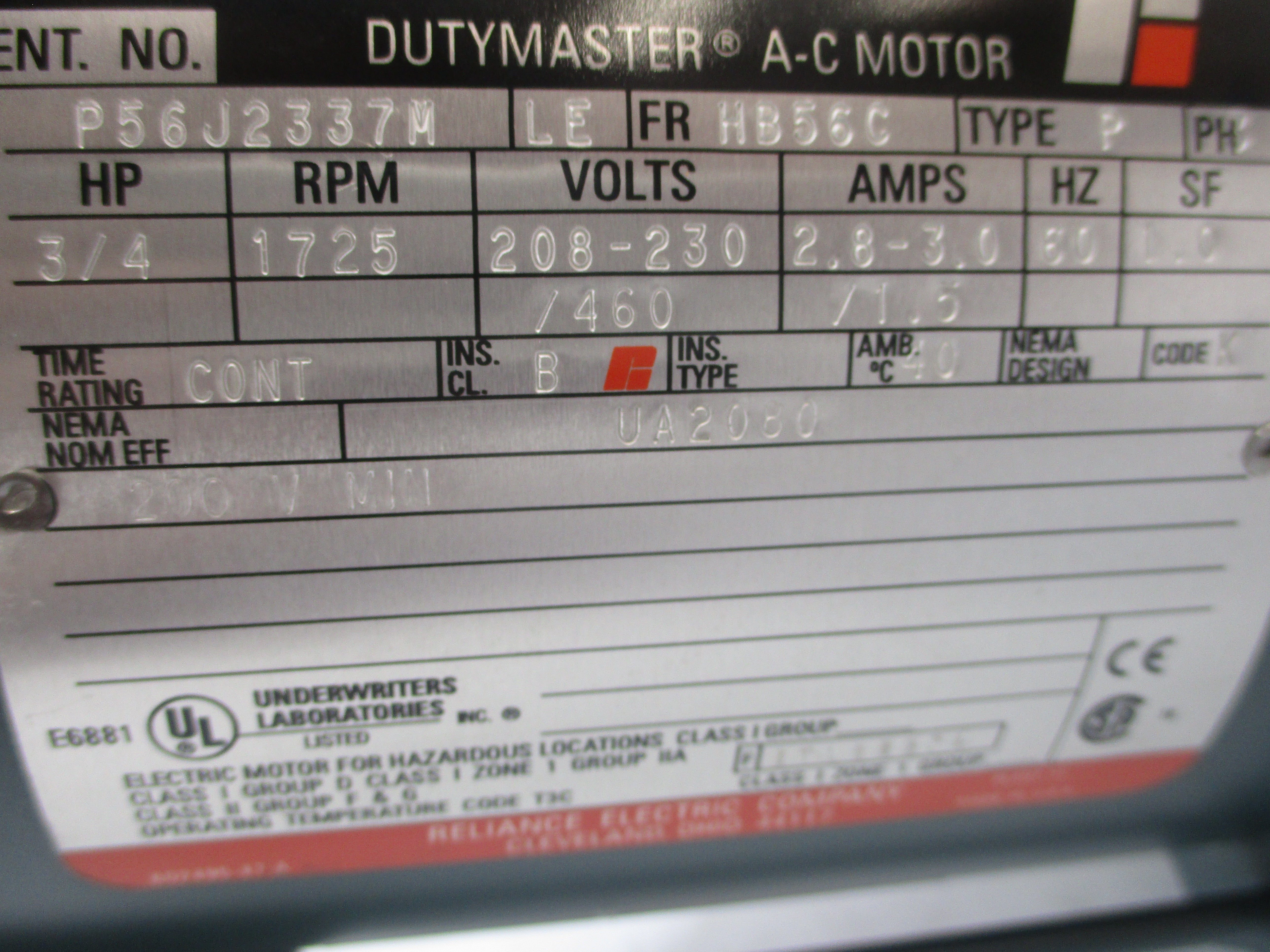 RELICANCE ELECTRIC P56J2337M 208-230/460V 2.8-3.0/1.5A NSMP