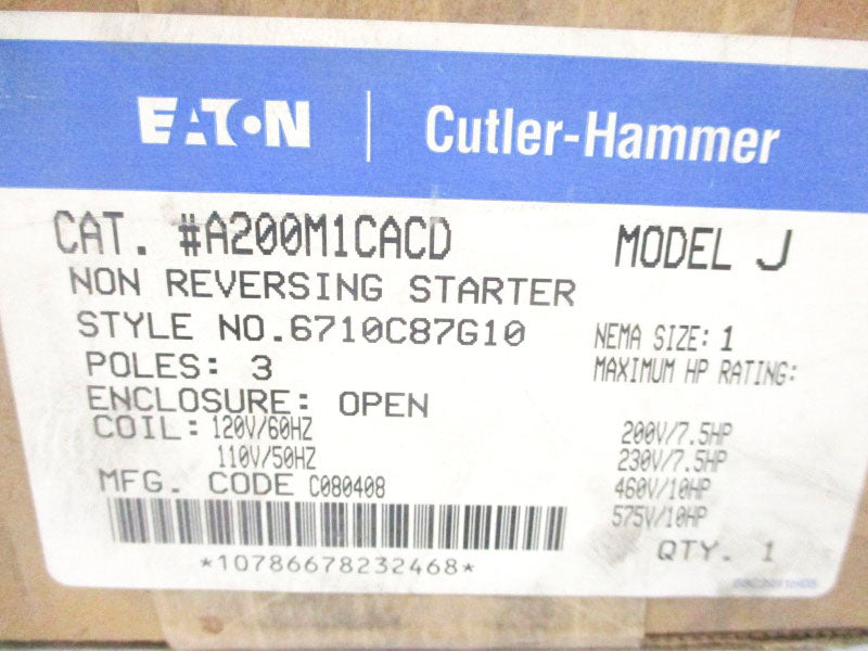 CUTLER HAMMER A200M1CACD 6710C87G10 110/120V NSMP
