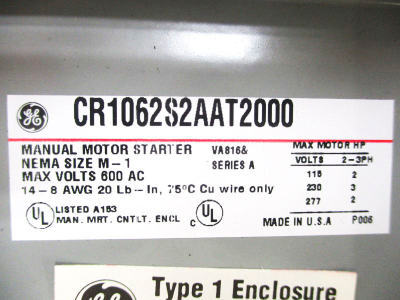 GENERAL ELECTRIC CR1062S2AAT2000 SER. A 600VAC NSMP