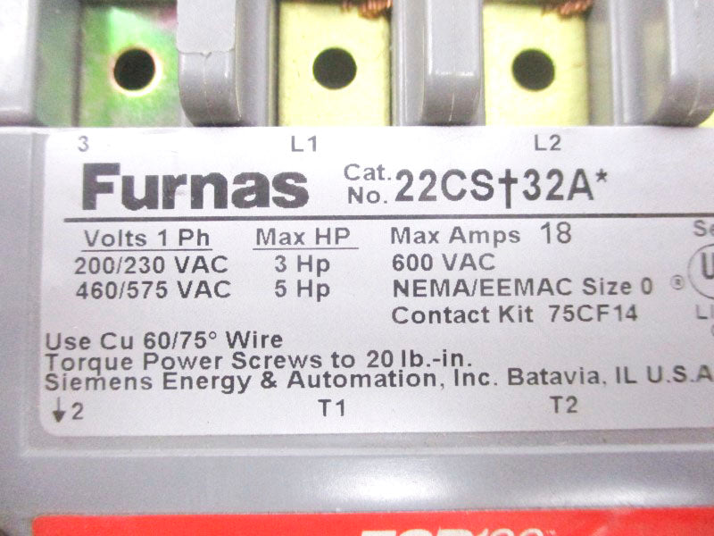 FURNAS 22CSC32AA SER. B 110-120/220-240VAC 3-6A NSMP