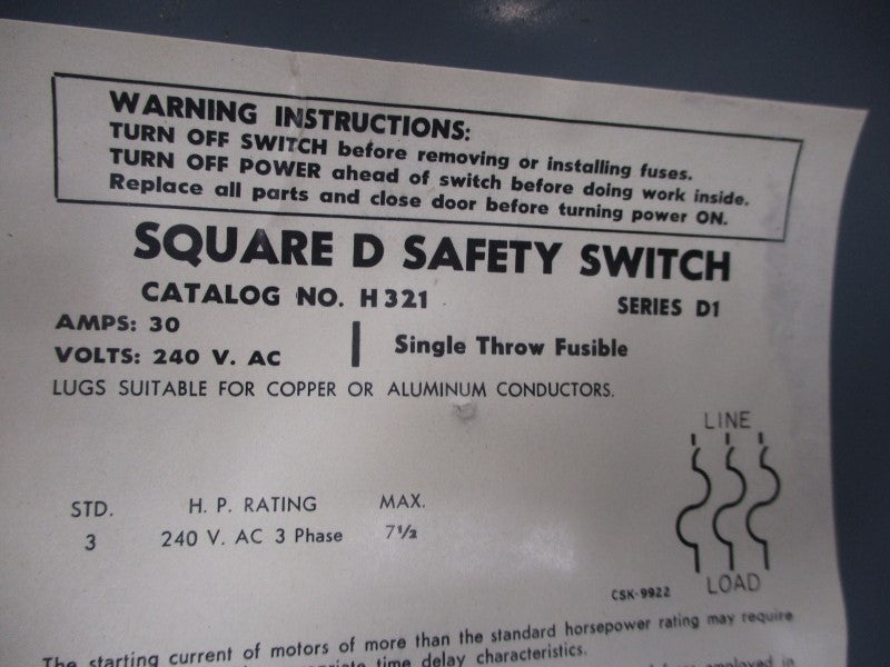 SQUARE D H321 SER. D1 240VAC 30A NSMP