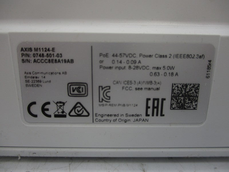 AXIS M1124-E 0748-501-03 44-57VDC 014-009A NSMP