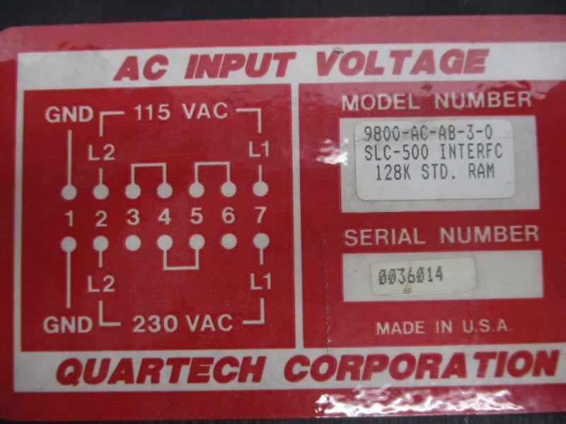 QUARTECH 9800-AC-AB-3-0 115/230VAC UNMP
