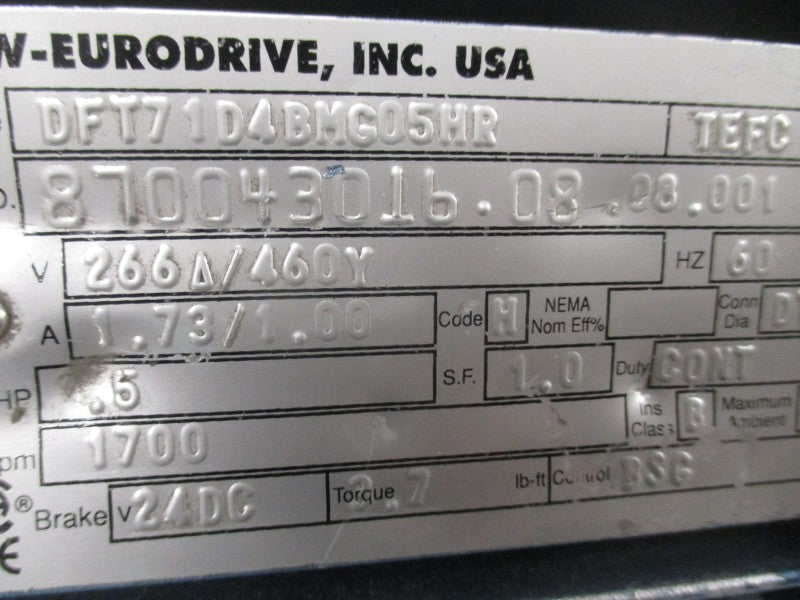 SEW-EURODRIVE SF37DT71D4BMG05HR 266/460V 1.73/1.00A UNMP