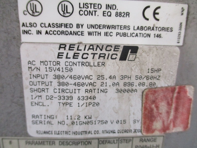 RELIANCE ELECTRIC 15V4150 380/460VAC 25.4A REMAN