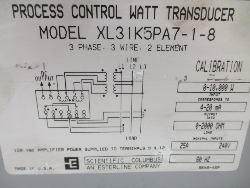 SCIENTIFIC COLUMBUS XL31K5PA7-1-8 240V 25A UNMP