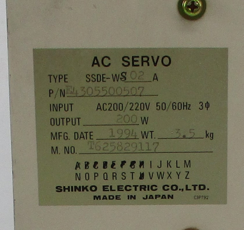 SHINKO ELECTRIC E4305500507 SSDE-WS02A 200/220VAC UNMP