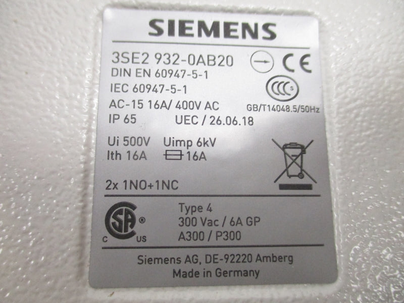 SIEMENS 3SE2932-0AB20 400VAC 16A NSMP