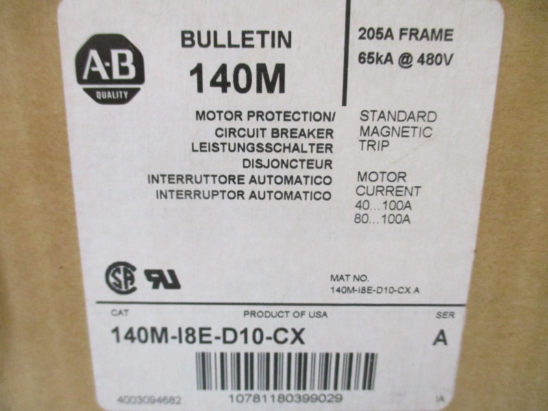 ALLEN BRADLEY 140M-I8E-D10 SER. A 100A NSMP