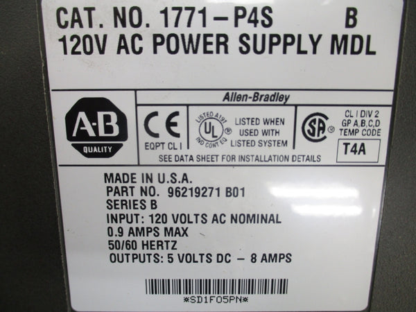 ALLEN BRADLEY 1771-P4S SER. B 120VAC 0.9A REV. B01 NSMP