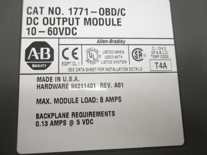 ALLEN BRADLEY 1771-OBD SER. C 10-60VDC 8A REV. A01 (AS PICTURED) NSMP