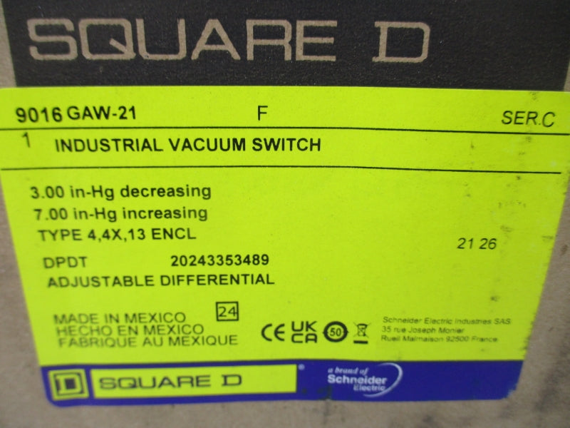 SQUARE D 9016GAW-21F SER. C 100PSI NSMP