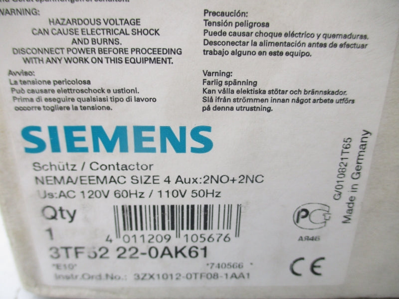 SIEMENS 3TF5222-0AK61 110/120V 800A NSMP