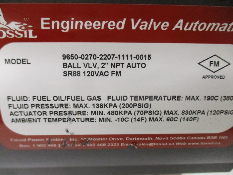 FOSSIL 6010-1008 9650-0270-2207-1111-0015 120VAC 200PSI  2" NSNP