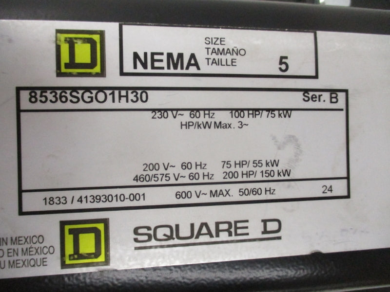 SQUARE D 8536SGO1V06H30 440/480V 30A NSMP