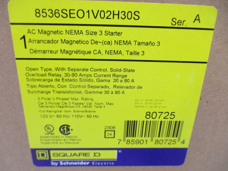 SQUARE D 8536SEO1V02SH30S SER. A 110/120V 30-90A NSFS