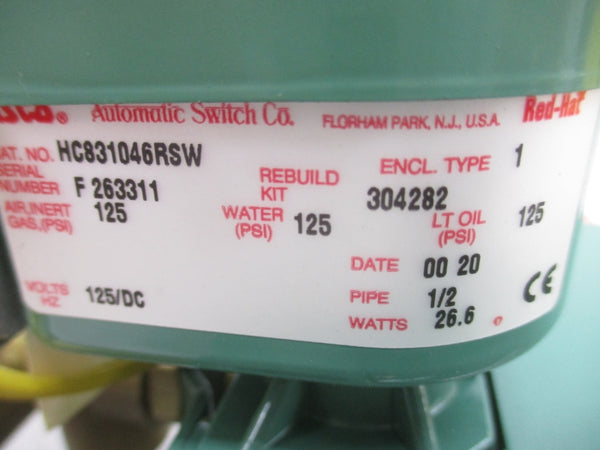 ASCO HC831046RSW 125VDC 125PSI 1/2" NSNP