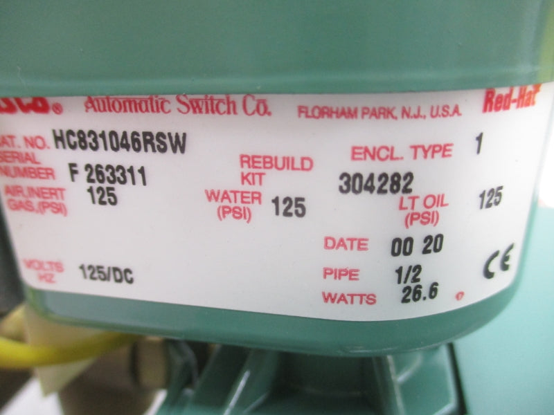 ASCO HC831046RSW 125VDC 125PSI 1/2" NSNP
