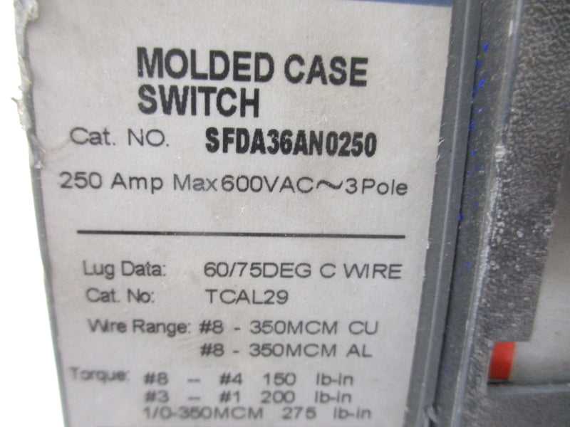 GENERAL ELECTRIC SFDA36AN0250 600VAC 250A UNMP