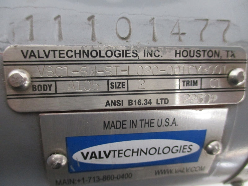 VALVE TECHNOLOGIES VSC1-SW-ST-L020-001CY-001 2" NSNP