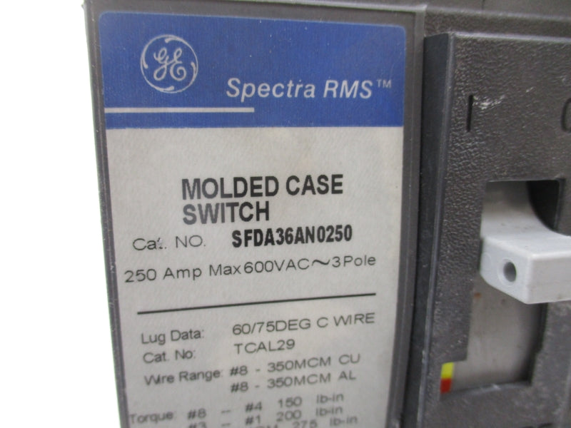 GENERAL ELECTRIC SFDA36AN0250 600VAC 250A (AS PICTURED) UNMP