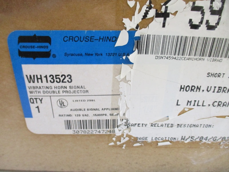 CROUSE HINDS WH13523 120VAC .15A NSMP