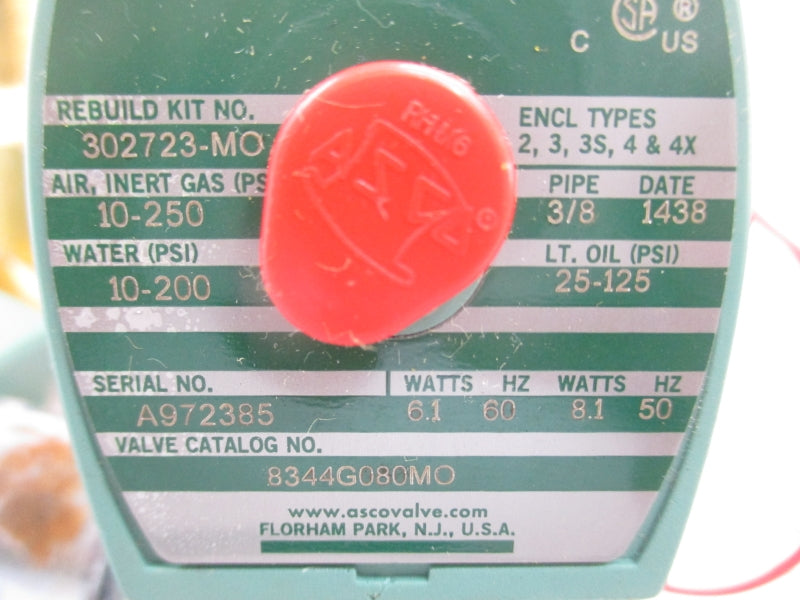 ASCO 8344G080MO 120V 10-200PSI 3/8" UNMP