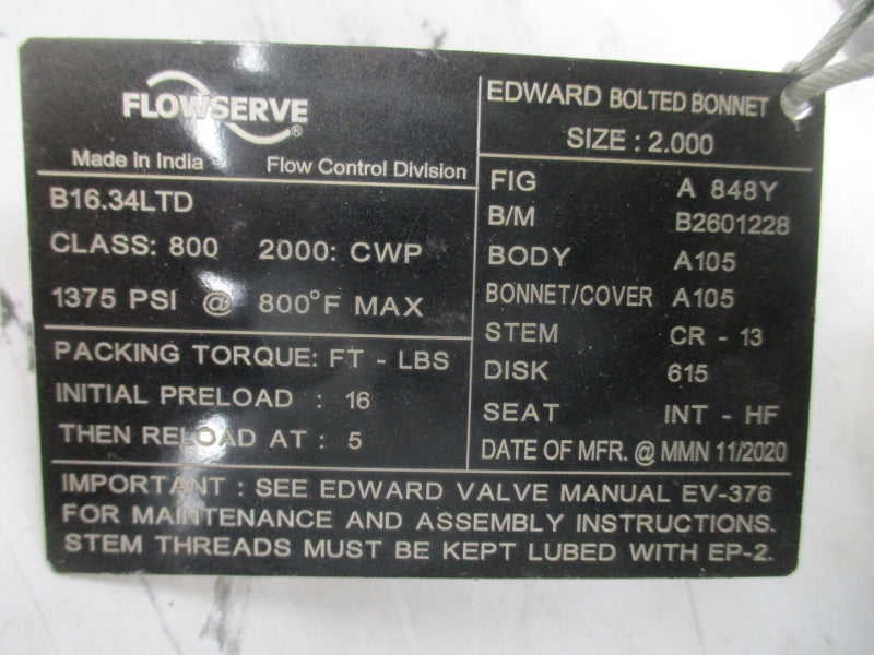FLOWSERVE B16.34LTD 1375PSI 2.000" NSNP