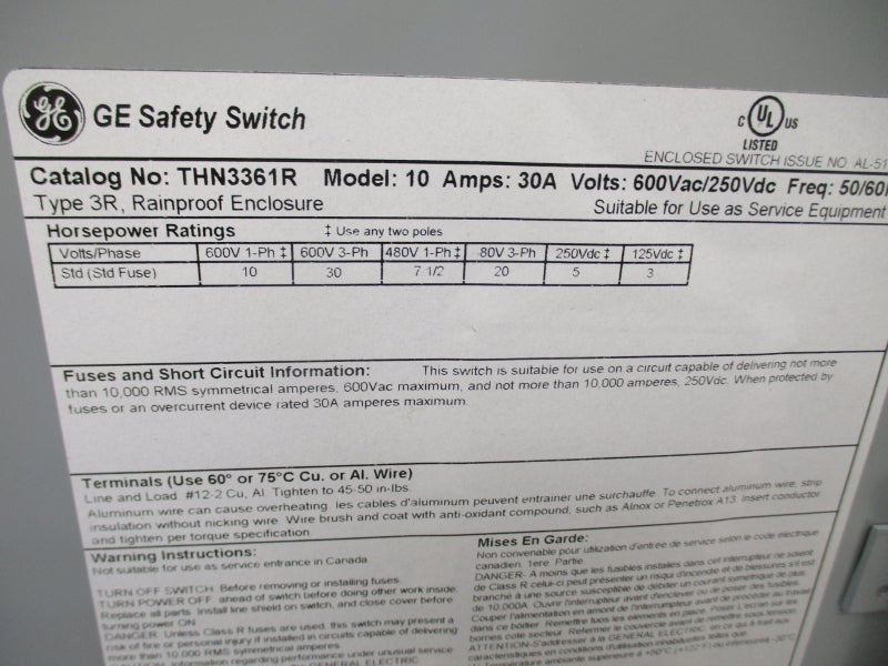 GENERAL ELECTRIC THN3361R 600VAC 30A NSMP