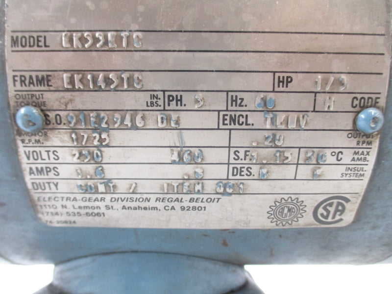 ELECTRA GEAR EK33ETC 230/460V 1.6/.8A UNMP