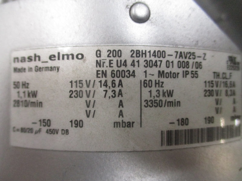 NASH ELMO 2BH1400-7AV25-Z 115/230V 16.6/8.3A NSNP