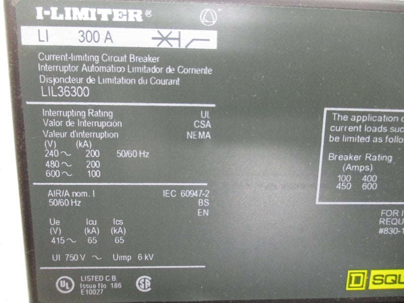 SQUARE D LIL36300 SER. 3 600V 300A NSMP