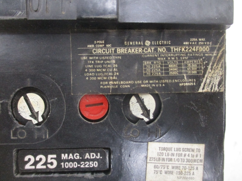 GENERAL ELECTRIC THFK224F000 480VAC 225A UNMP