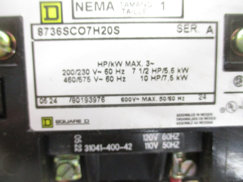 SQUARE D 8736SCO7V02H20S SER. A 110/120V NSMP