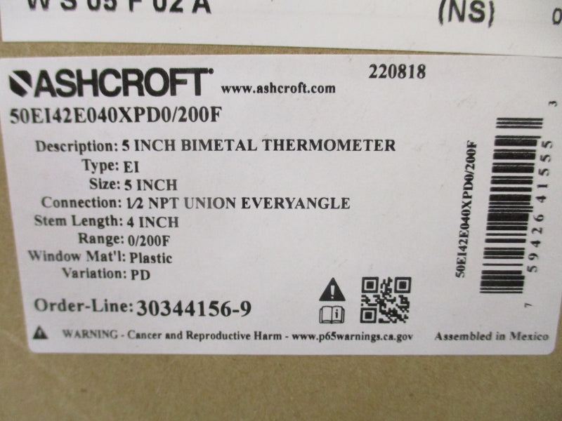 ASHCROFT 50EI42E040XPD0/200F 1/2" NSMP