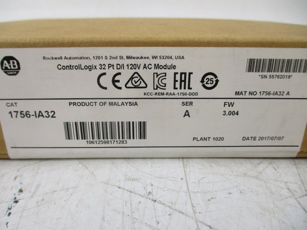 INDUSTRIAL SPARE PART 1756-IA32 SER. A 120VAC F/W 3.004 DATE: 2017 NSFS
