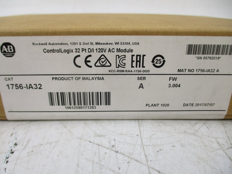 INDUSTRIAL SPARE PART 1756-IA32 SER. A 120VAC F/W 3.004 DATE: 2017 NSFS