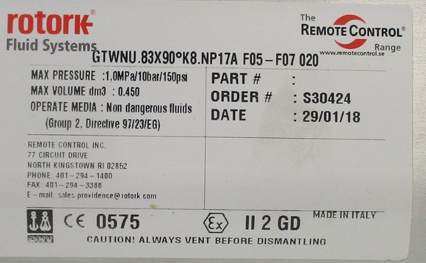 ROTORK GTWNU.83X90K8.NP17AF05-F07020 150PSI NSNP