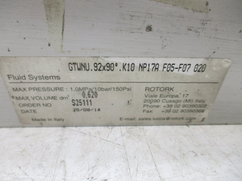 ROTORK GTWNU92X90K10NP17AF05-F07020 150PSI UNMP