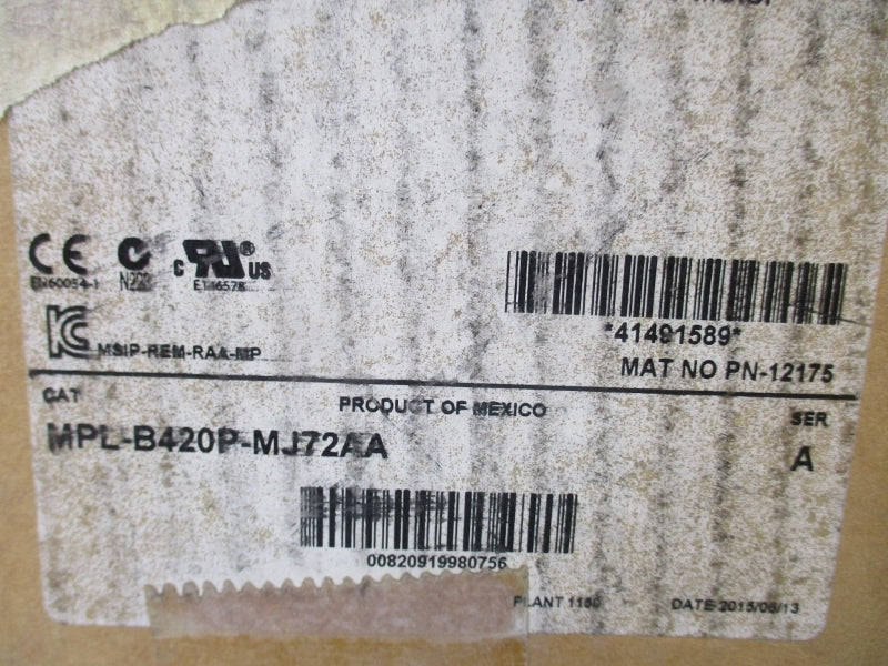 ALLEN BRADLEY MPL-B420P-MJ72AA SER. A 460V 6.4A NSMP