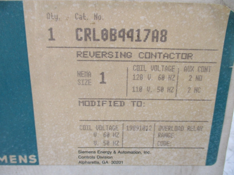 SIEMENS CRL0B4417A8 110/120V NSMP