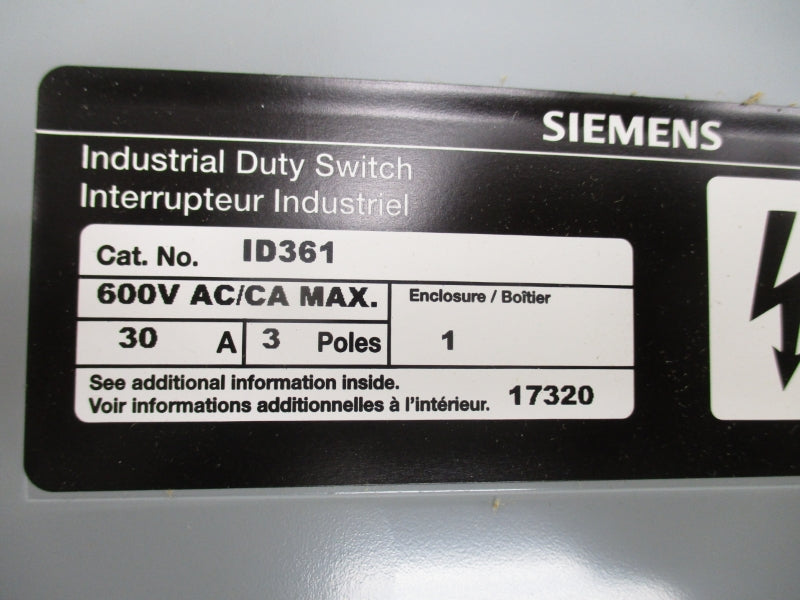SIEMENS ID361 600V 30A NSMP