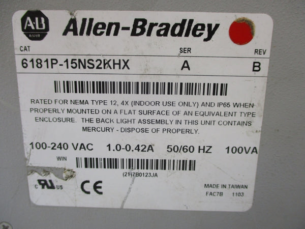 ALLEN BRADLEY 6181P-15NS2KHX 100-240VAC 1.0-0.42A SER. A REV.B UNMP