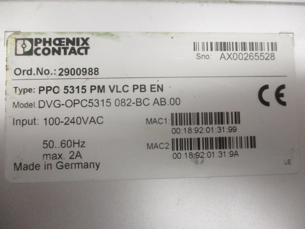 PHOENIX CONTACT DVG-OPC5315 082-BC AB.00 100-240VAC 2A UNMP