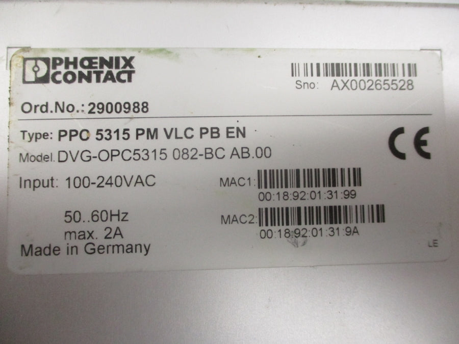 PHOENIX CONTACT DVG-OPC5315 082-BC AB.00 100-240VAC 2A UNMP