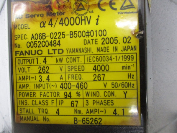 FANUC A06B-0225-B500#0100 262V 3.4A UNMP