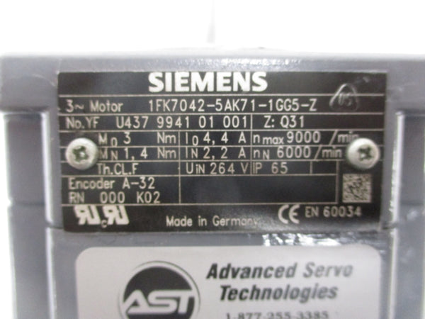 SIEMENS 1FK7042-5AK71-1GG5-Z 264V 4.4A REMAN